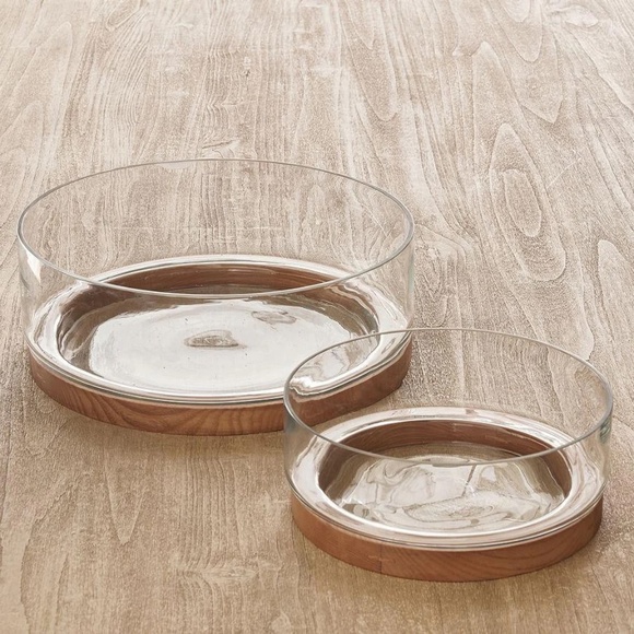 Pottery Barn Ash Wood Glass Serving Bowls - Picture 1 of 5